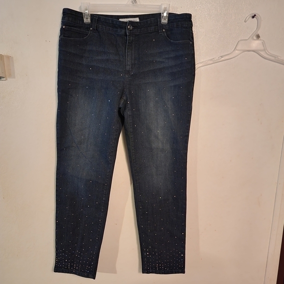 Chico's Platinum Denim Misty Slim-Leg Jeans Studded Rhinestones Size 25 - Picture 1 of 11